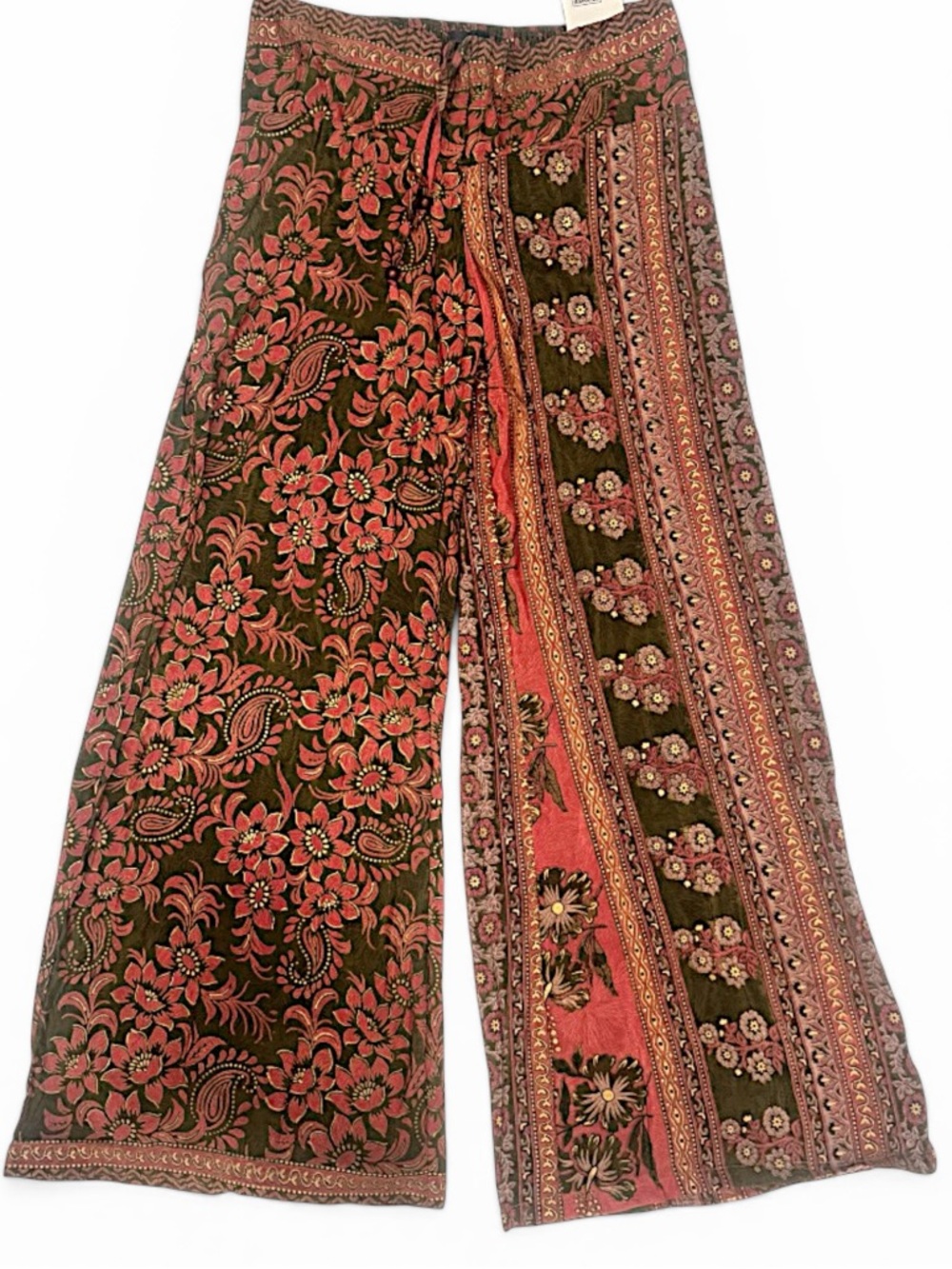 Jungle Billee Boho Wide Leg Pants Floral Paisley Print Elastic Waist L/XL NWT